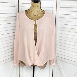 Sans Souci Sheer Split Front Surplus Blouse Blush Pink Small